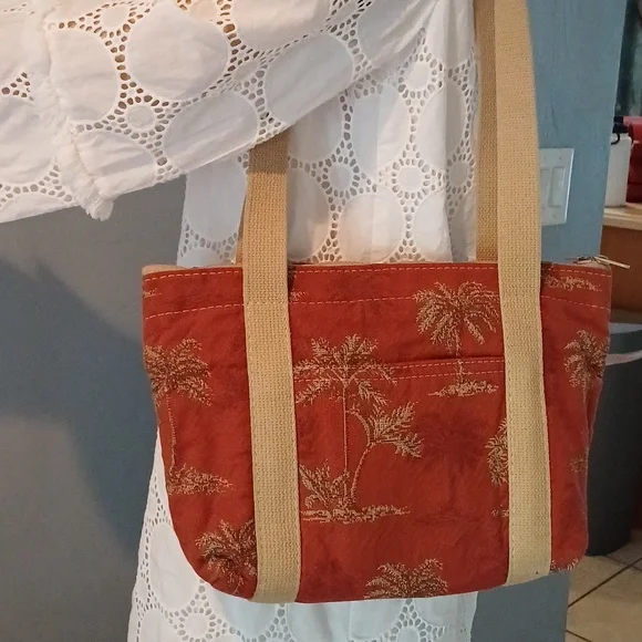 🔥🔥Bonnie Bag Upholstery palm trees vintage knitting needle point storage tote - Picture 16 of 16